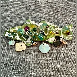 Art To Wear Abstract Whale Brooch Pin Dangling Shells Beaded Silver Tone Accents